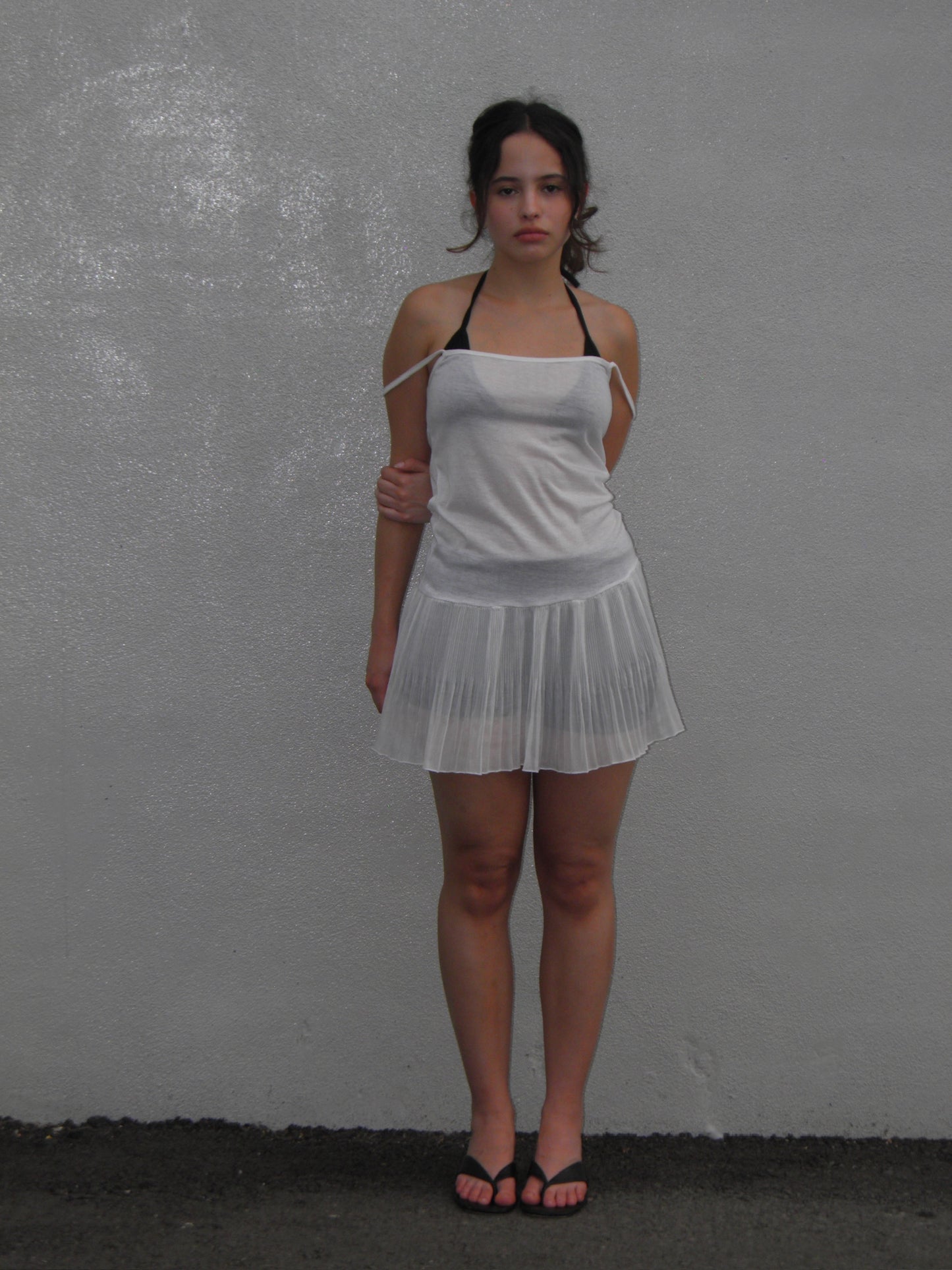 Sheer pleated mini dress