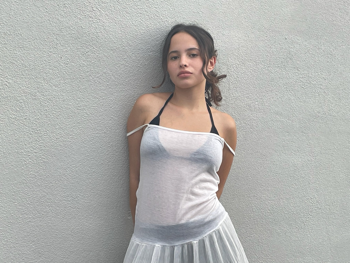 Sheer pleated mini dress