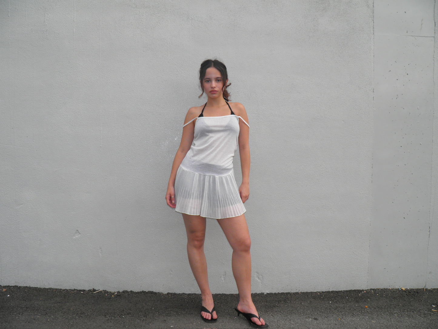 Sheer pleated mini dress