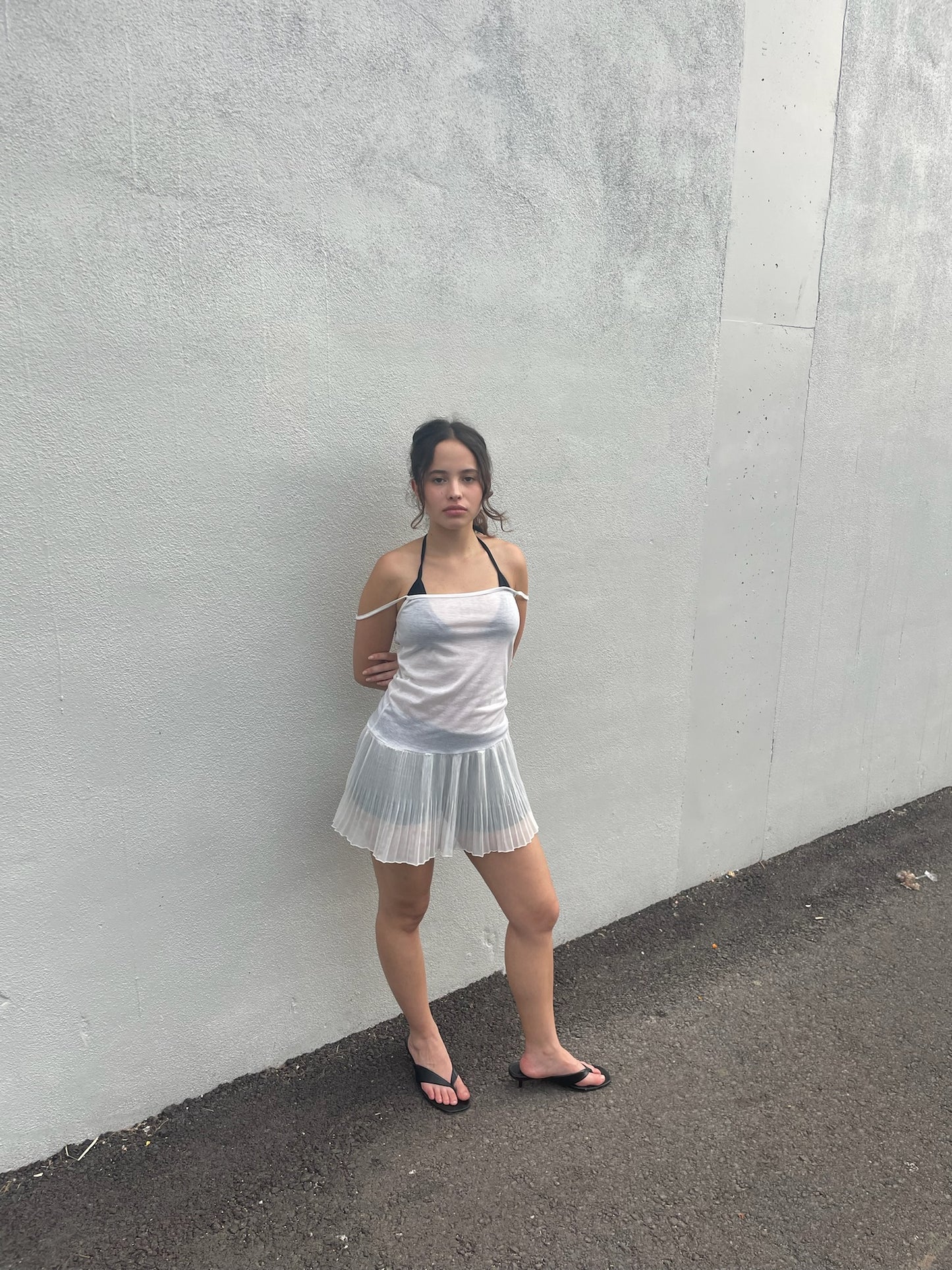 Sheer pleated mini dress