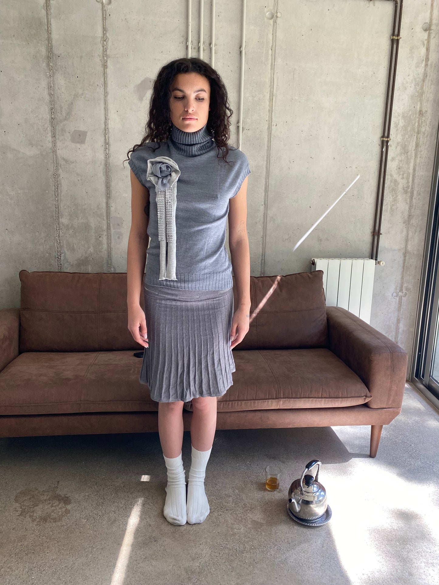 Knit pleated skirt