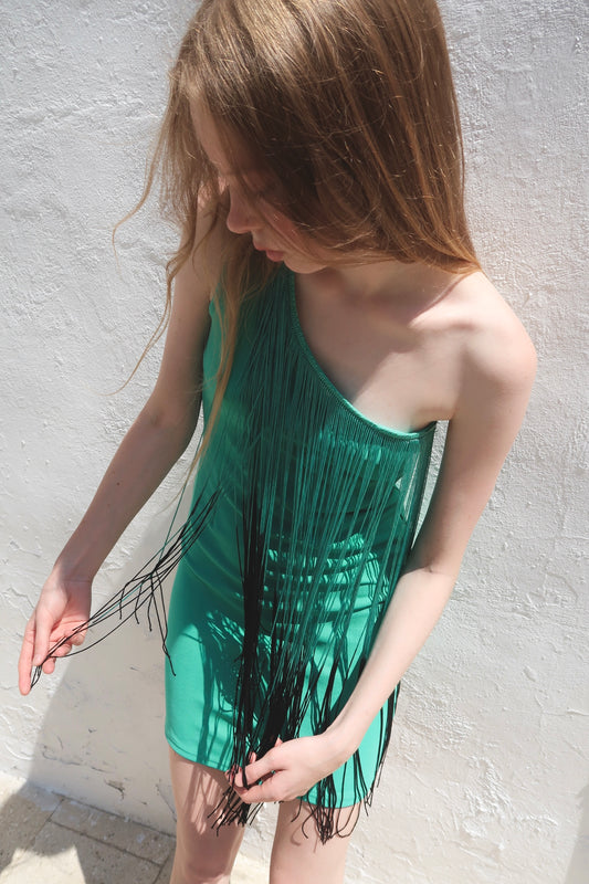 Asymmetric fringed dress