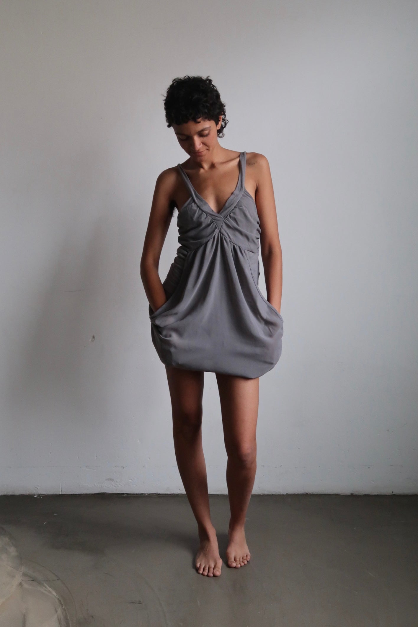 Draped Grey Mini Dress