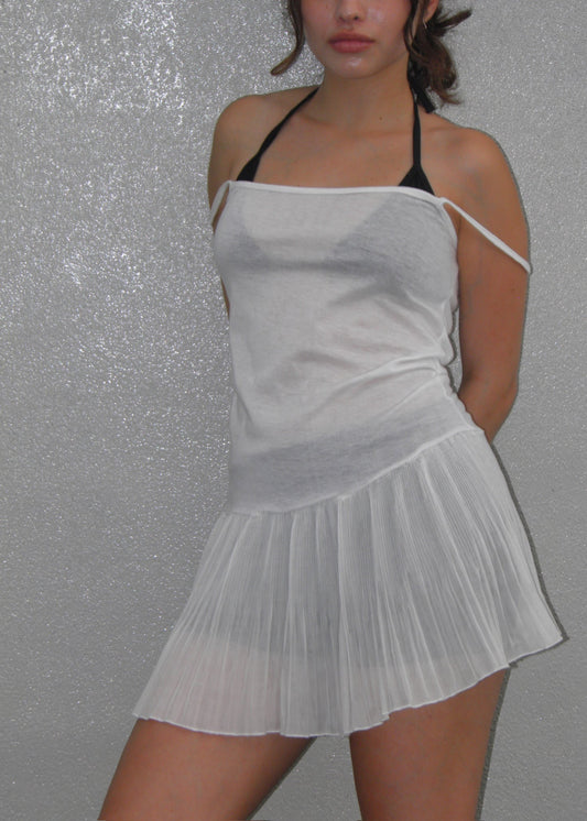 Sheer pleated mini dress