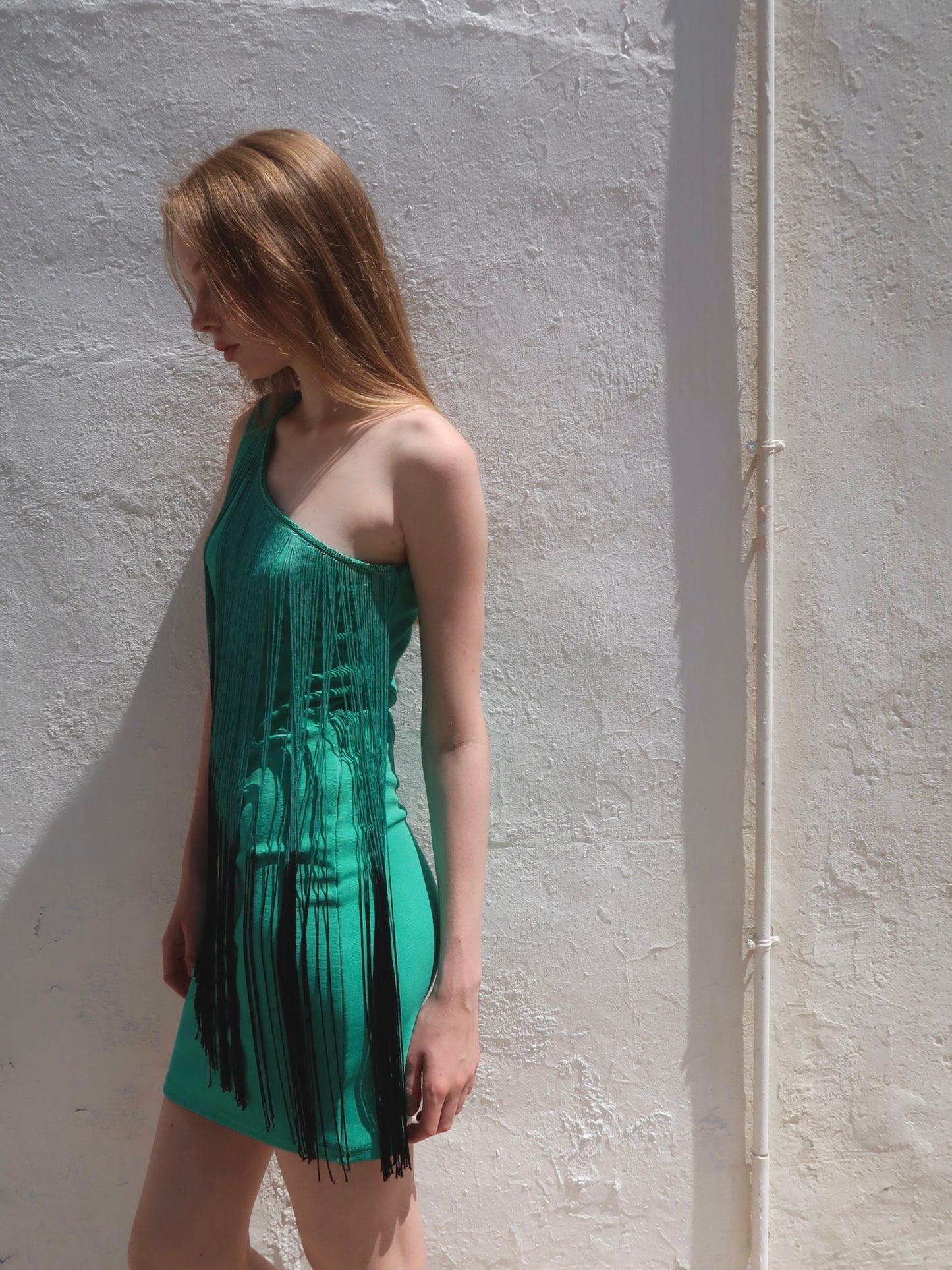 Asymmetric fringed dress
