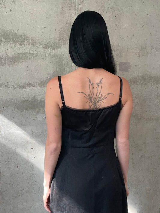 Contrast fabric black dress