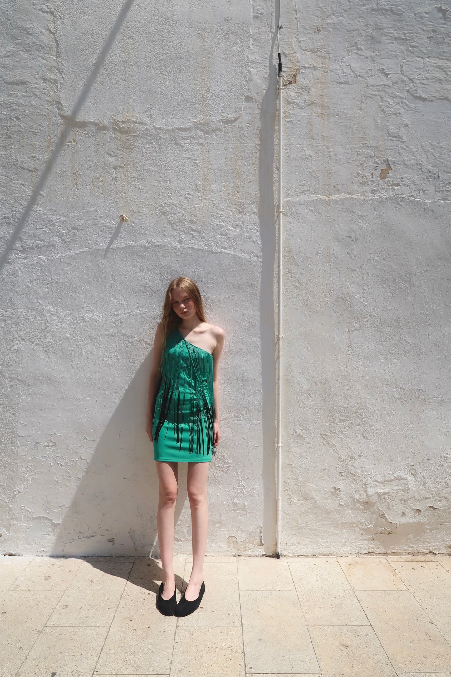 Asymmetric fringed dress