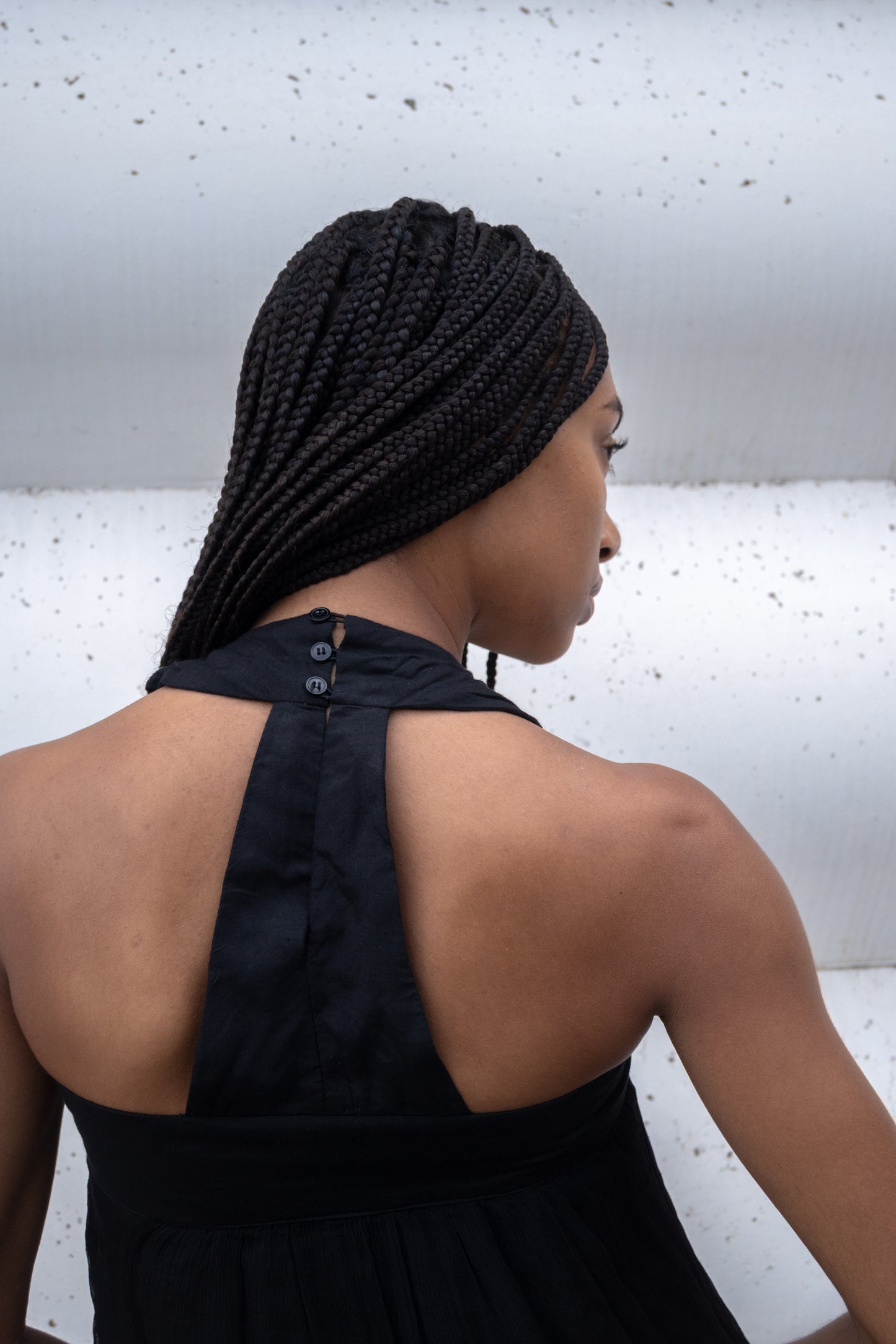 Contrasted jute and muslin mini dress