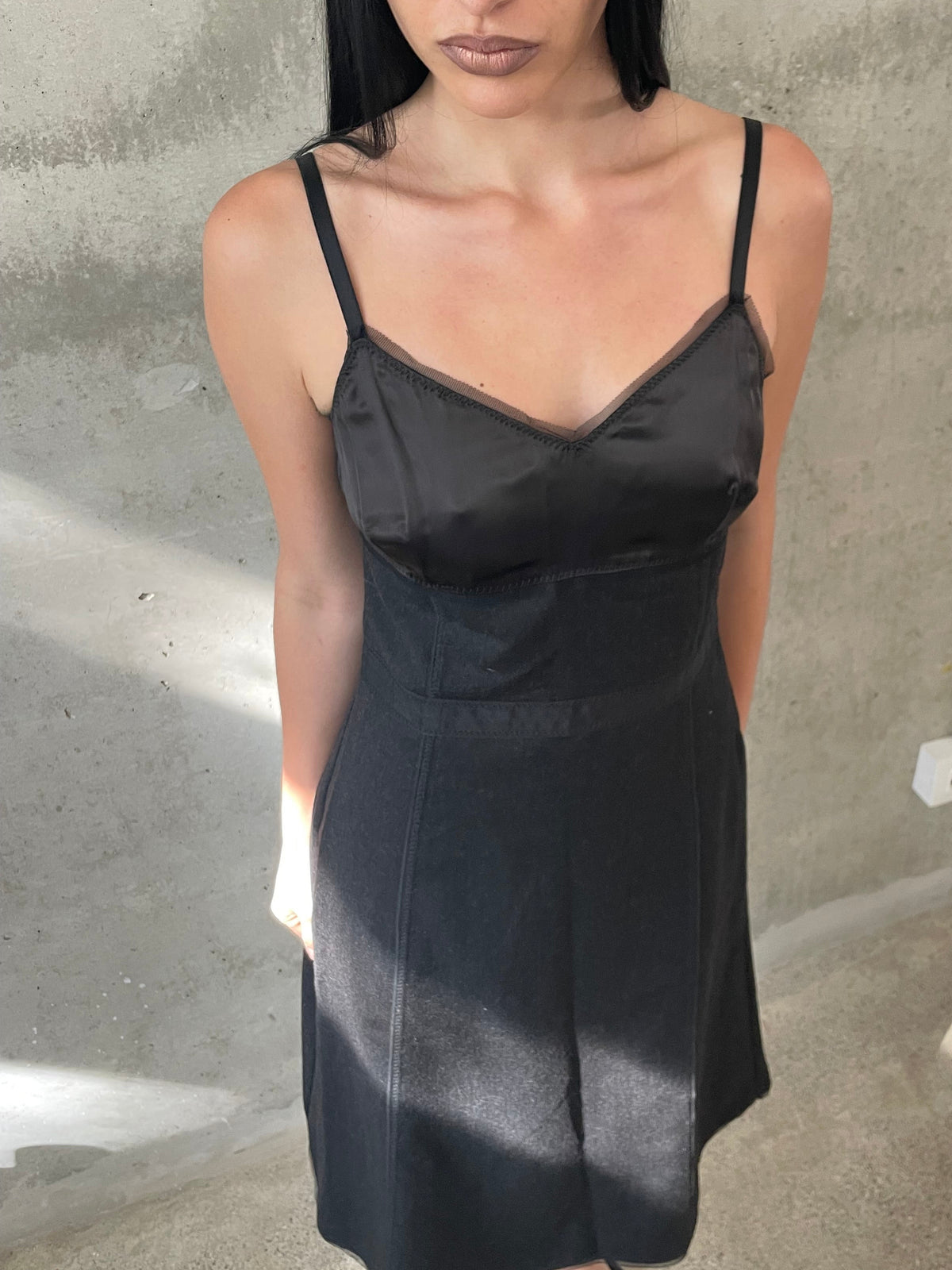 Contrast fabric black dress