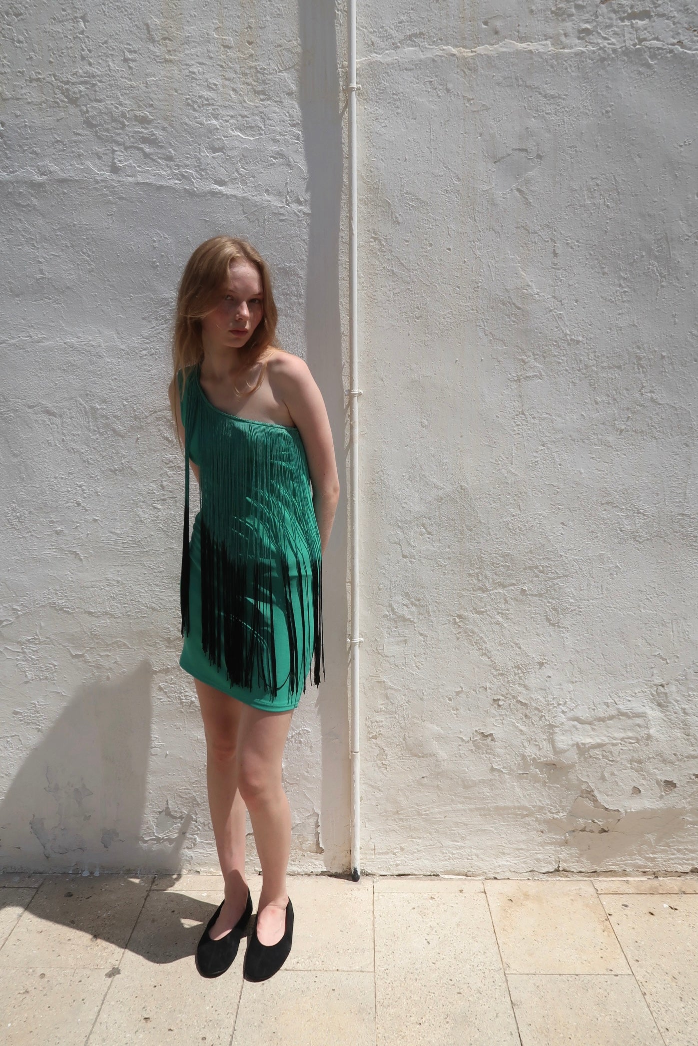 Asymmetric fringed dress